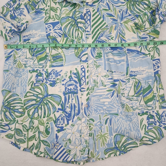 RACHEL ROY Linen Blend Lightweight Button Down Shirt Tropical Leaf Print 1X NWT - Picture 8 of 10
